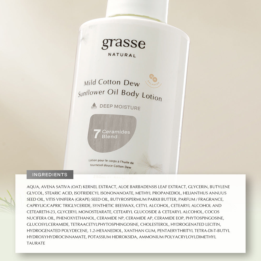 Grasse Natural Mild Cotton Dew Sunflower Oil Body Lotion